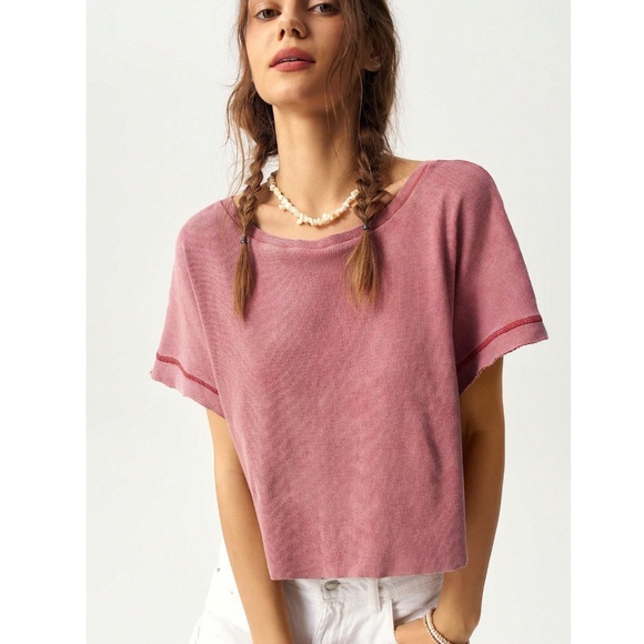 Redwood Cotton Oversized Cropped Muscle Tee Shirt Raw Hem and Inside Out Stitch - Picture 6 of 12